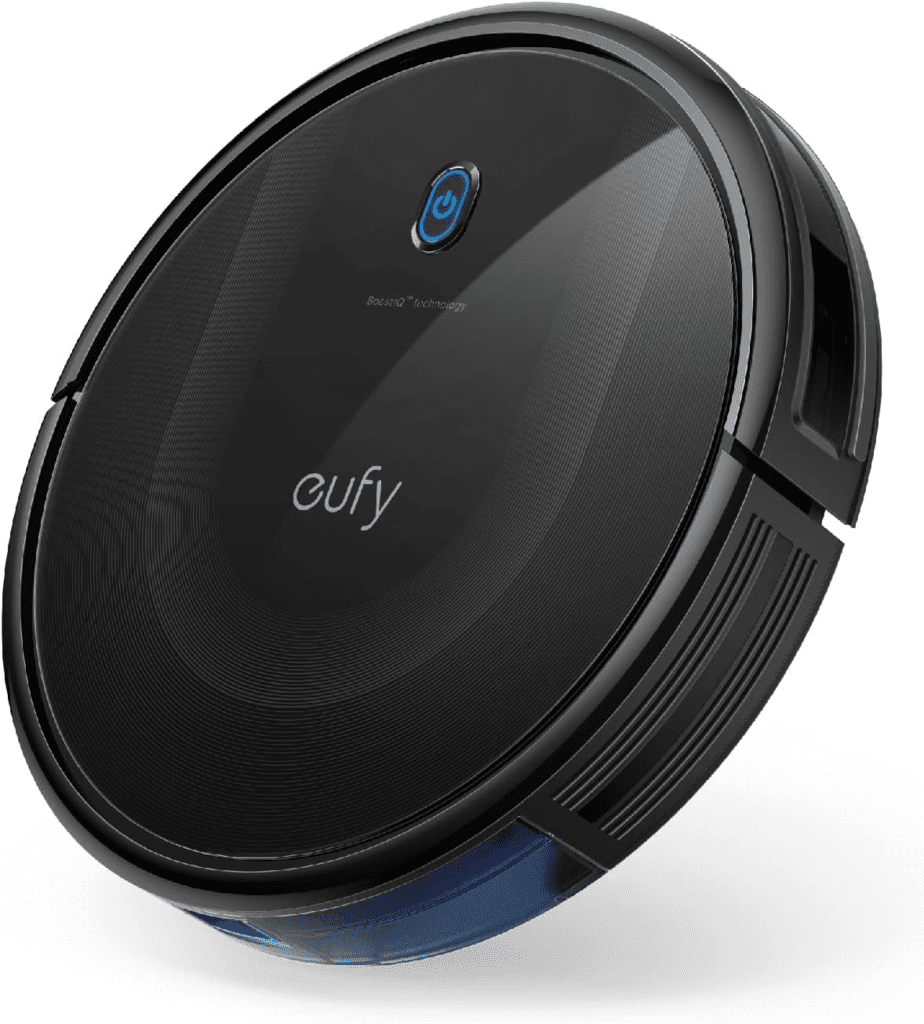 Eufy Robot Vacuum 11S MAX – a slim, black robotic vacuum with powerful suction, designed for cleaning hard floors and carpets.