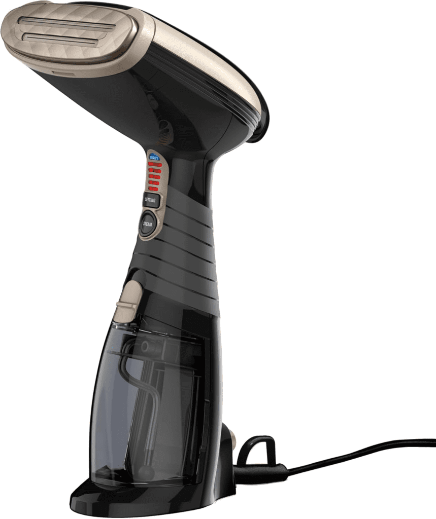 Conair Turbo ExtremeSteam handheld garment steamer in black, designed for fast and powerful wrinkle removal.