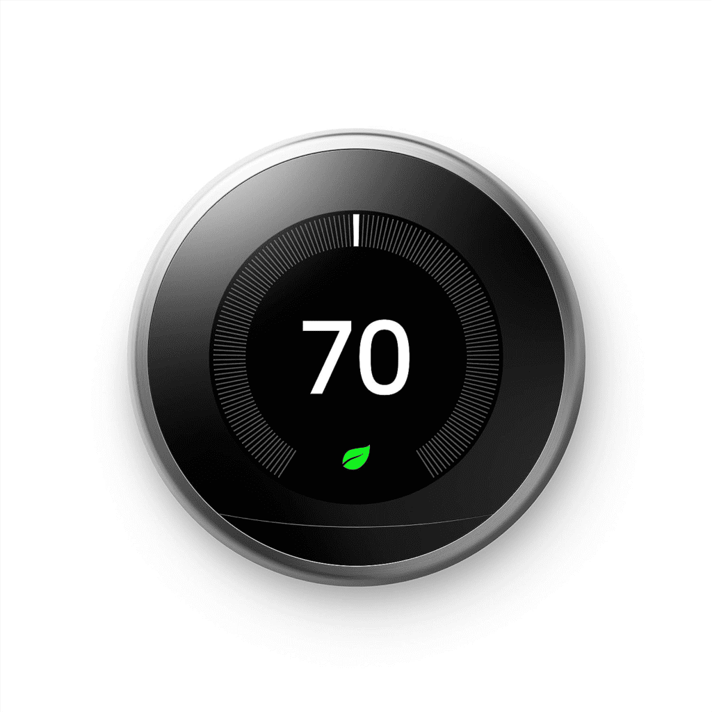 Google Nest Learning Thermostat (3rd Gen) in stainless steel, a smart thermostat compatible with Alexa for automated home temperature control.