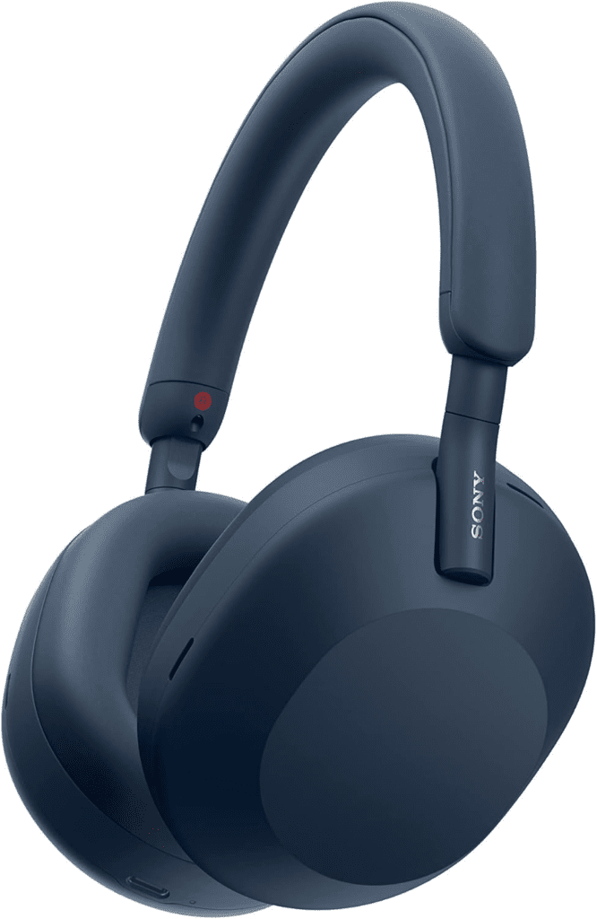 Sony WH-1000XM5 wireless noise-canceling headphones in midnight blue with 30-hour battery life and Alexa voice control support.