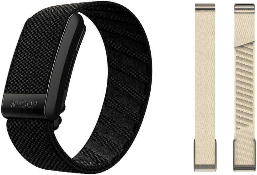WHOOP 4.0 fitness and activity tracker with a SuperKnit band, featuring strain, recovery, and sleep tracking with a 12-month subscription.