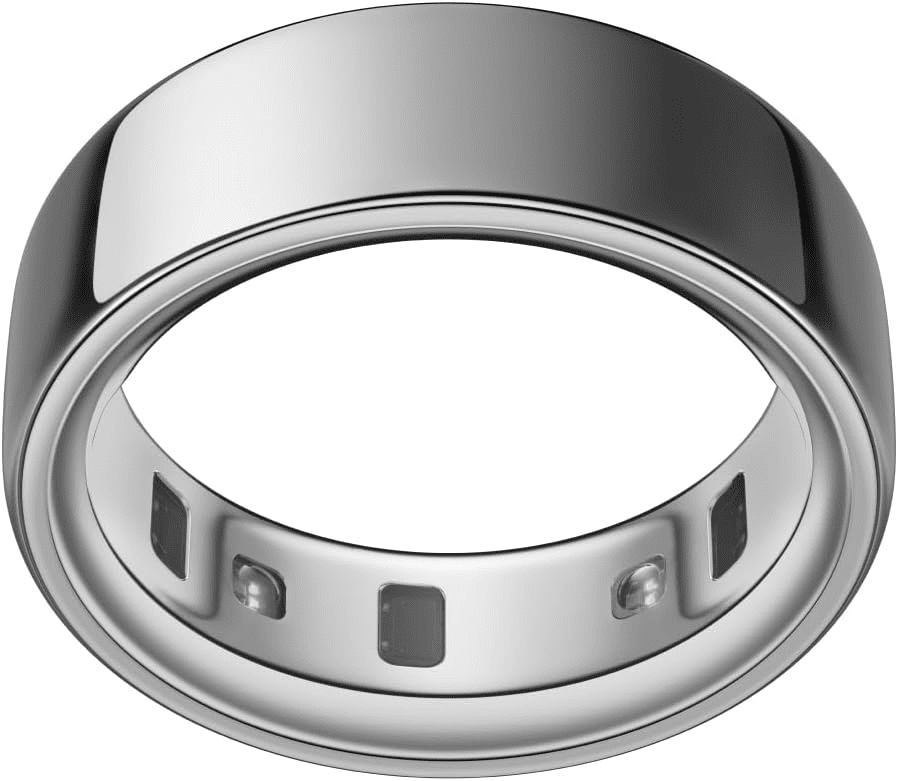 Oura Ring 4 in silver, a smart wearable fitness and wellness tracker with sleep, heart rate, and recovery monitoring, featuring up to 8 days of battery life.