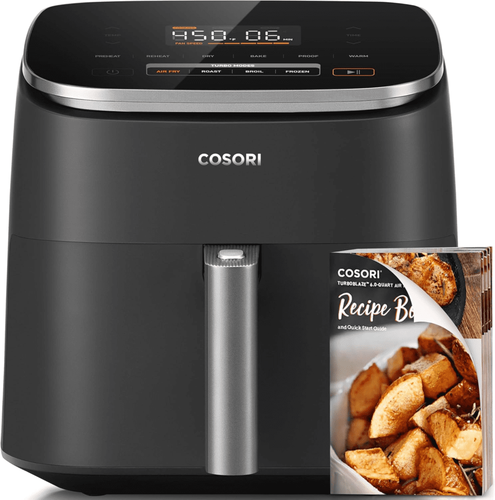 COSORI 9-in-1 Air Fryer with smart temperature control, 6-quart capacity, and 95% less oil cooking for healthier meals.