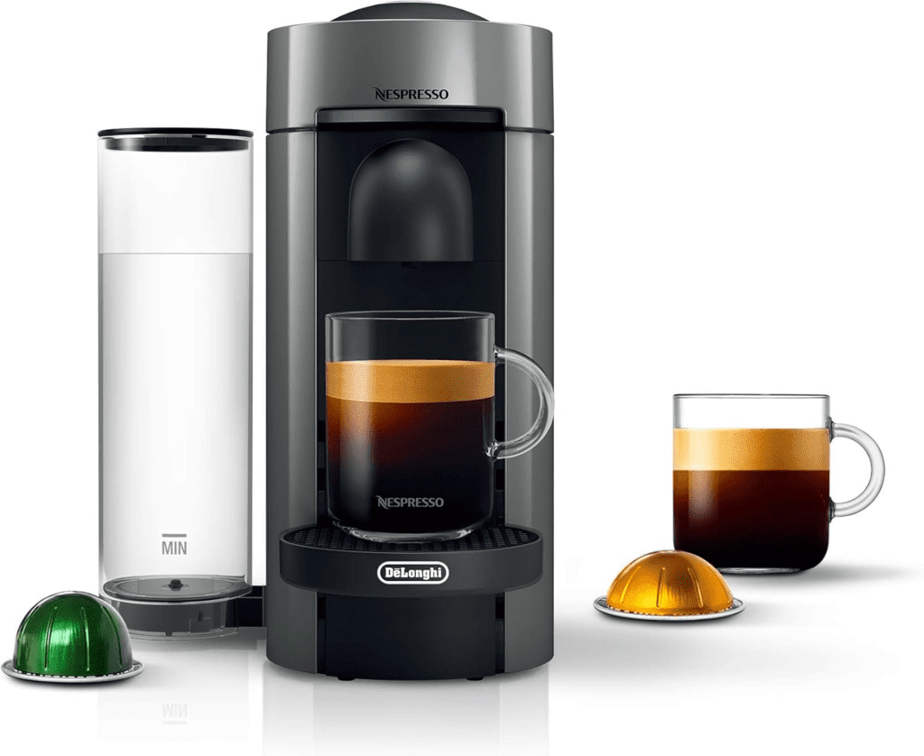 Nespresso Vertuo Plus coffee and espresso maker with centrifusion technology for rich, full-bodied coffee at home.