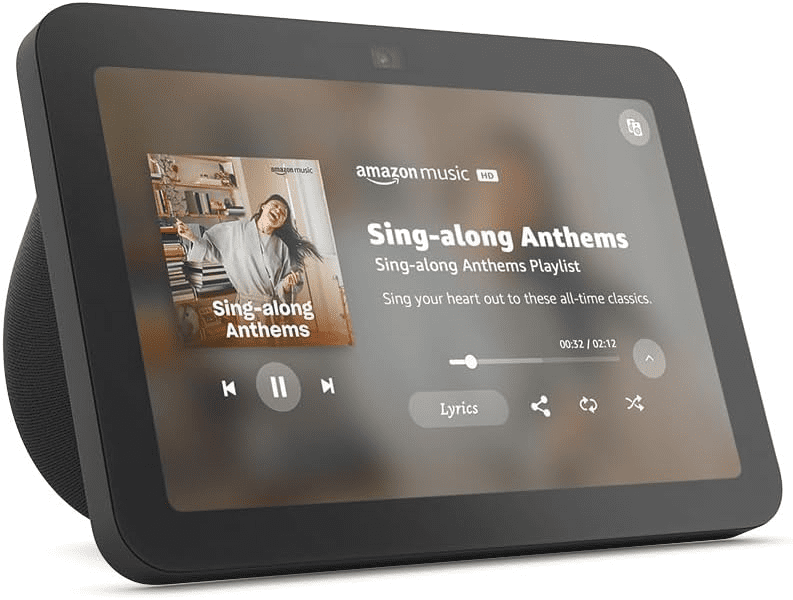 Amazon Echo Show 8 smart display with voice-controlled recipes, timers, and smart home integration for kitchen convenience.