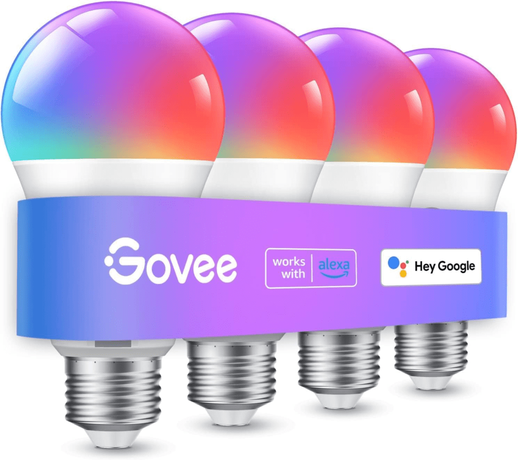 Govee smart LED light bulbs with 16 million colors, music sync feature, and Alexa/Google Assistant compatibility.