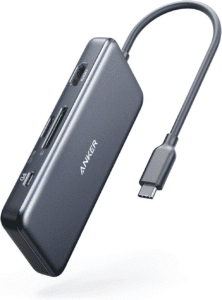 Multi-port USB-C hub with HDMI and SD reader for laptops