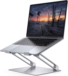 Adjustable aluminum laptop riser for ergonomic desk setup